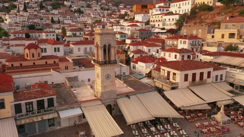 Old town Hydra island in Greece. Aerial view 스톡 동영상 196988041