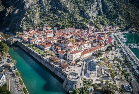 Old town of Kotor, Montenegro, aerial view Stock Photos