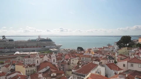 Old Town Lisbon Panning Stock Footage 121310504