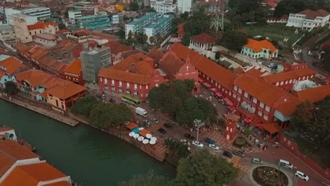 The old town of Malacca and the Malacca river Stock Footage 134812490