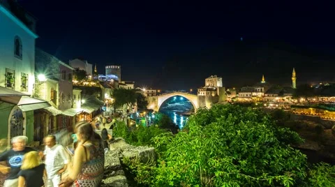 Old town of Mostar by night Stock Footage 58889680