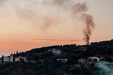 Old town on the mountain. Sunset. Stock Photos