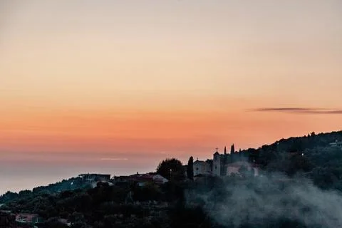Old town on the mountain. Sunset. Stock Photos