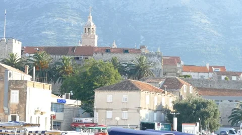 Old Town With Mountains Behind Stock Footage 54913522