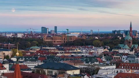 Old Town Munich Undergoing Sunset Transformation Aerial Time-lapse Stock Footage 291658763