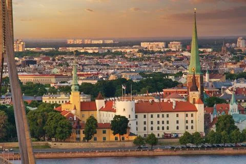 Old Town of Riga on dramatic sunrise, Latvia Stock Photos