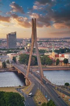 Old Town of Riga on dramatic sunrise, Latvia Stock Photos