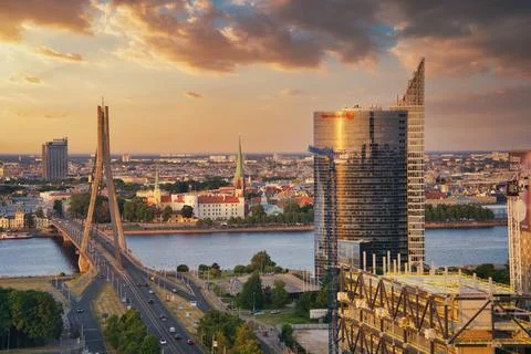 Old Town of Riga on dramatic sunrise, Latvia Stock Photos