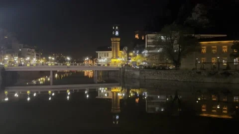 Old Town By The River At Night Stock Footage 237910536