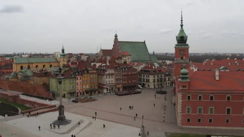The old town seen from high angle at the cloudy cold day in Warsaw, Poland Stock Footage 136234676