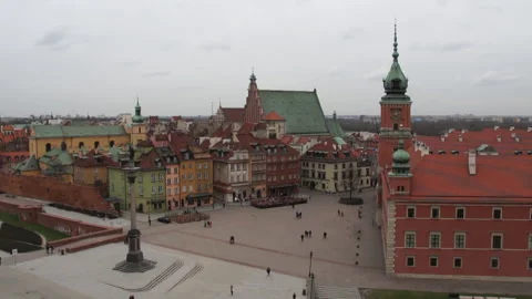 The old town seen from high angle at the cloudy cold day in Warsaw, Poland Stock Footage 136234802