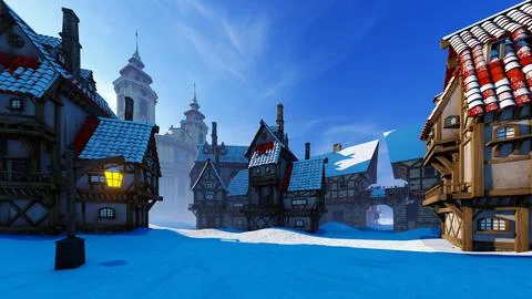 An old town in the snow. Stock Illustration