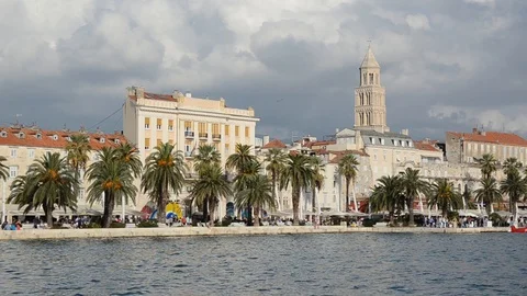 Old town of Split, Croatia. Panorama. Palace of Diocletian, Riva promenade Stock Footage 117745004