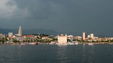 Old town of Split, Dalmatia, Croatia. Panorama. Adriatic sea. Stock Footage 157425255