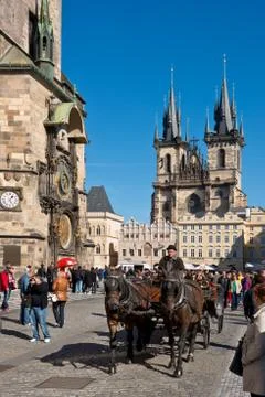 Old Town Square with astronomical clock ,Prague, Czech Republic Stock Photos
