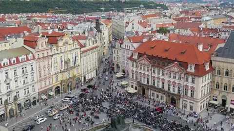 Old Town Square full of motorcyles in Prague Harley Days Stock Footage 80551479