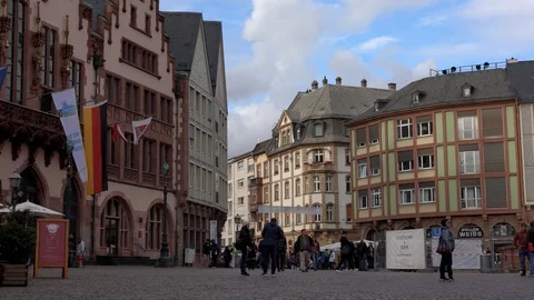 Old town Square in the historic area of Frankfurt Stock Footage 127944500