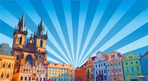 Old town square Stock Illustration