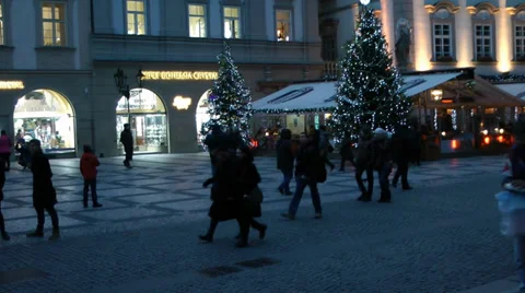 Old town Square in Prague evening time at Christmas, December 2013 Video stock 39654722
