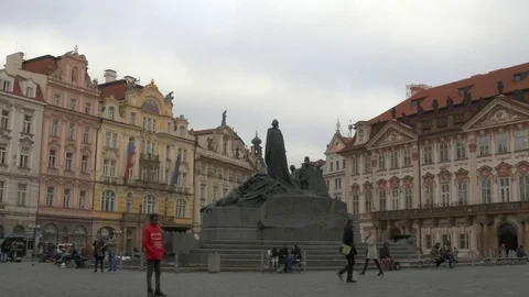 Old Town Square Winter overcast Stockbeeldmateriaal 84431196