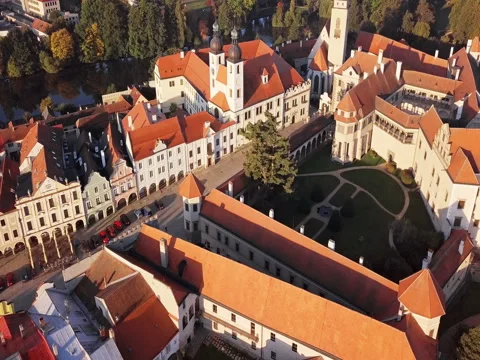 Old town Telc, Czech Republic, from top Stock Footage