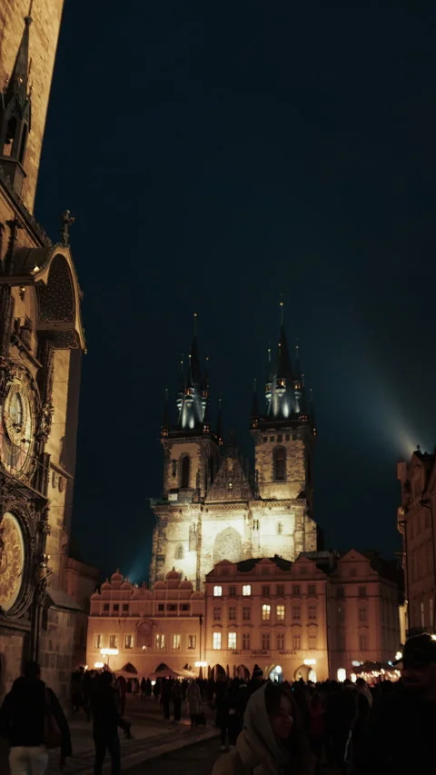Old Town Tower In Prague At Night Stock Footage 308646365