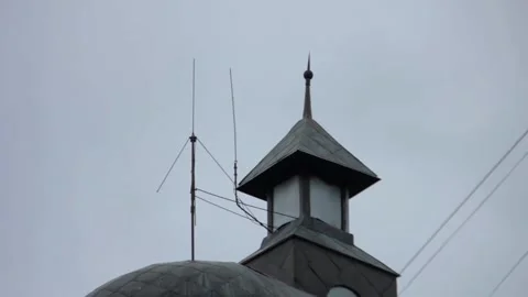 Old town tower rooftop at windy cloudy day Stock Footage 120007273