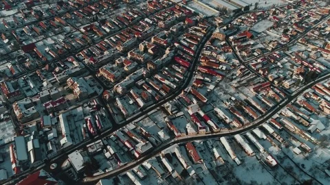 Old town view flyover in Brasov county, Romania Stock Footage 73367072