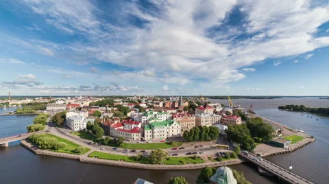 The old town of Vyborg, view from the tower Olaf 스톡 동영상 65813774