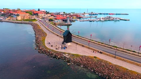 Old Town Windmill Coast Black Sea 库存影片 335463408