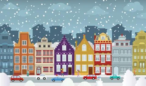 Old town in winter Stock Illustration