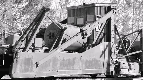 Old Track Service Train Engine B&amp;W Stock Footage 181073141