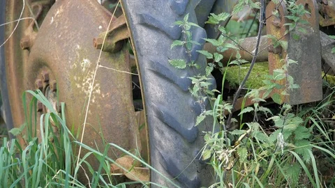 Old tracor wheel Stock Footage 116132678