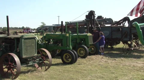 Old Tractor &amp; American Flag Stock Footage 36276946