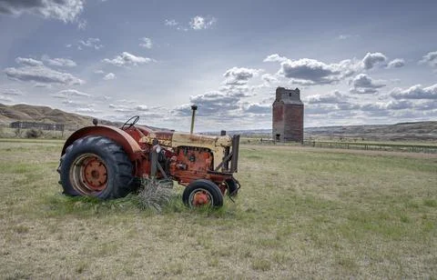 Old Tractor and Grain Elevator at Dorothy Stock Photos