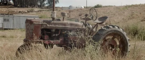 Old Tractor On Farm Stock Footage 139069385