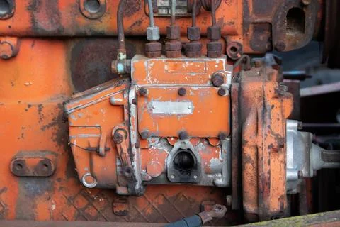 Old Tractor Fuel System: Rusty YuMZ Engine Parts Stock Photos