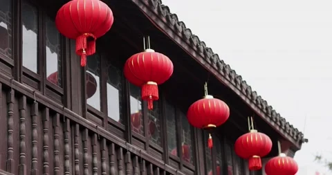 Old traditional building decorated with red lanterns in China for Chinese new Stock Footage 164427111