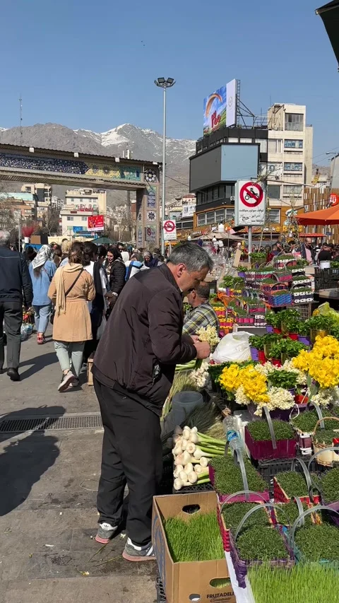 Old traditional market of Tajrish bazaar in Iran Tehran spring season people Stock Footage 317445127