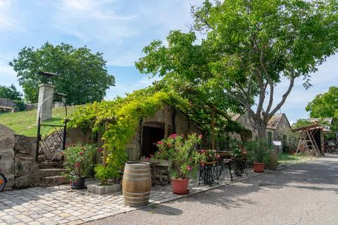 Old traditional wine cellar row in Purbach Austria next to Lake Neusiedl Fotos de archivo