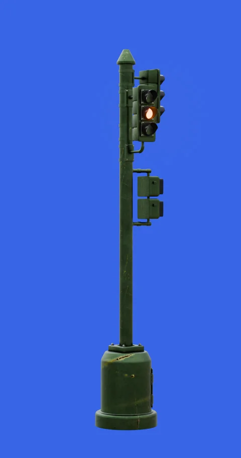 Old traffic light on a blue background isolate. 3D render. Stock Footage 261210352