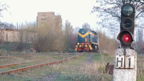 Old train and the traffic lights Video stock 74769671