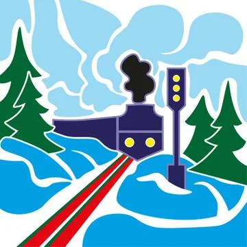 Old train and winter landscape Stock Illustration