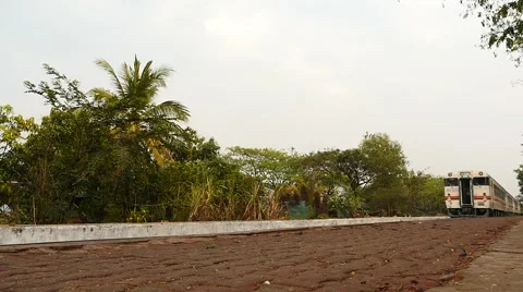Old Train approach - slow motion dolly shot - Myanmar Stock Footage 61449570