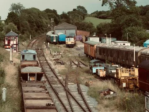 Old Train Bone Yard Carriages &amp; Engines Stock Photos