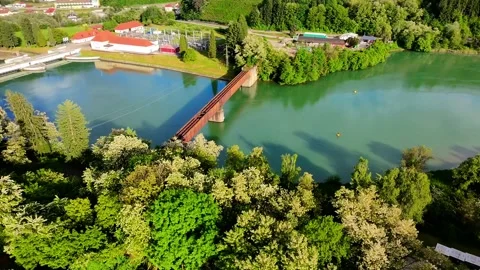 Old train bridge aerial Stock Footage 312163319