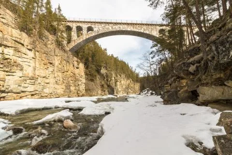 The old train bridge, Jora bridge, crossing the Jora river in Dombaas, Norway Stock Photos