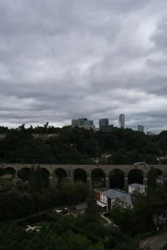 Old train bridge shot during cloudy summer day Stock Photos