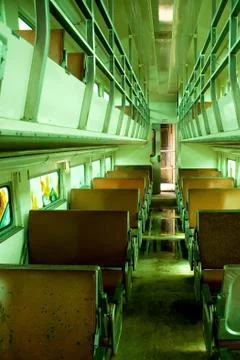 Old train carriage interior Foto stock