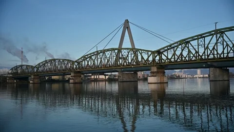 Old train crossing the danube river Stock Footage 321599672